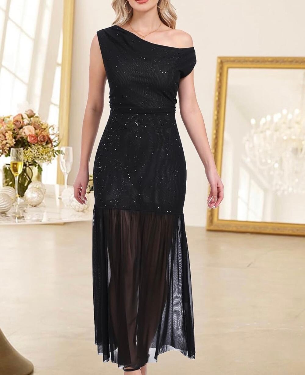NWT Youtalia Women's Elegant Formal Long Dress One Shoulder Bodycon Sz Large